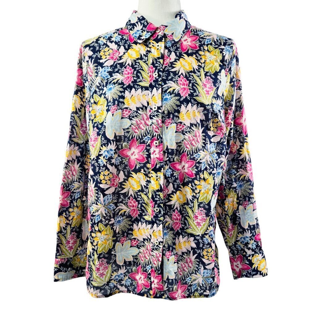 Talbots Blue Floral Lush Garden Cotton Button Front Shirt Vibrant Bloomcore